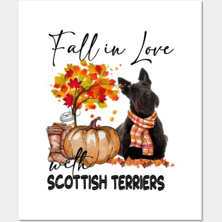 Fall In Love With Scottish Terriers Fall Pumpkin Thanksgiving Posters and Art